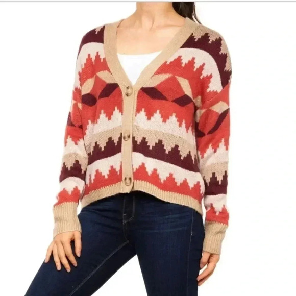 C&C California Katie Jacquard Acrylic Slouchy Cardigan Sweater Size M - Picture 1 of 7